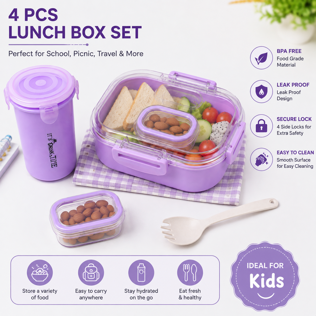 Kids Plastic Lunch Box Set