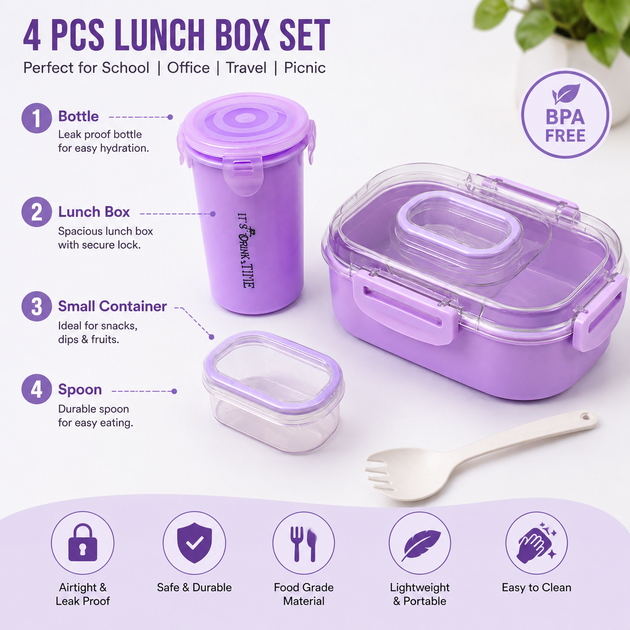 Kids Plastic Lunch Box Set