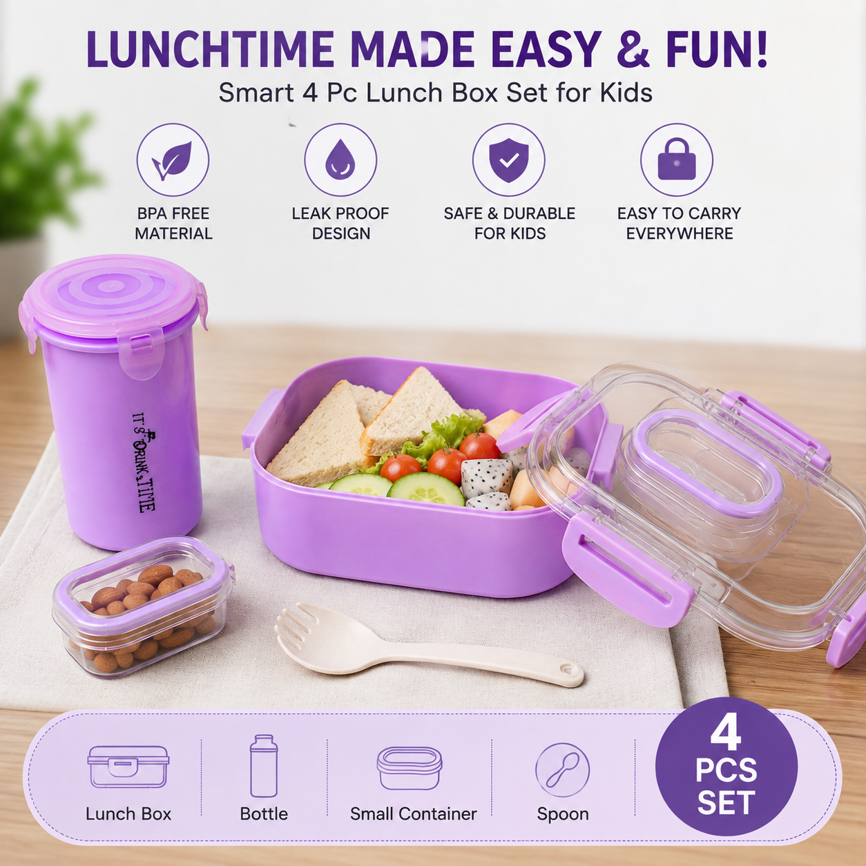 Kids Plastic Lunch Box Set