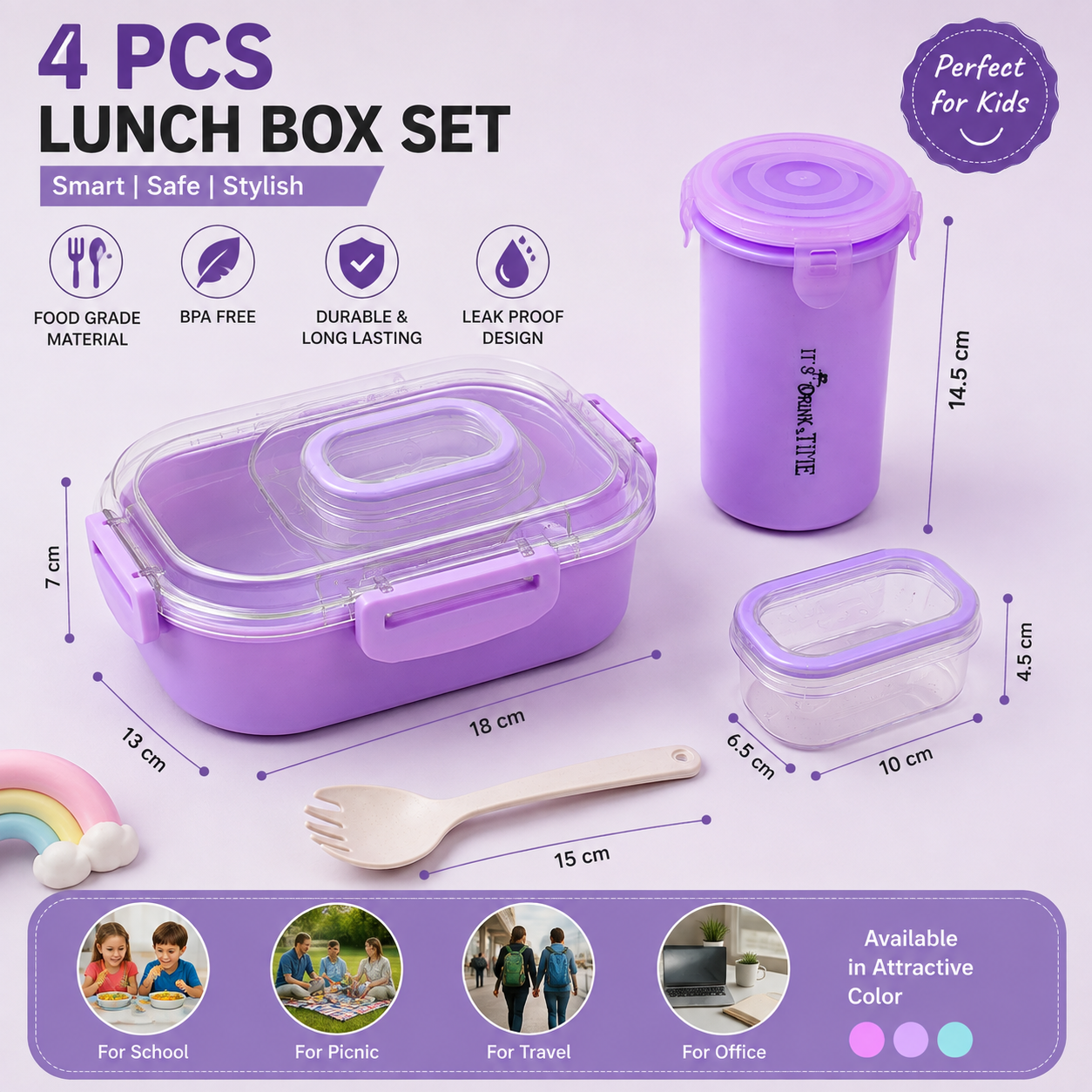 Kids Plastic Lunch Box Set