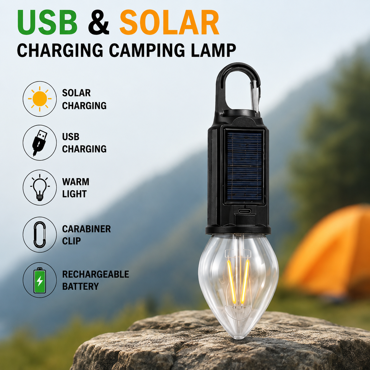 USB & Solar Charging Camping Lamp