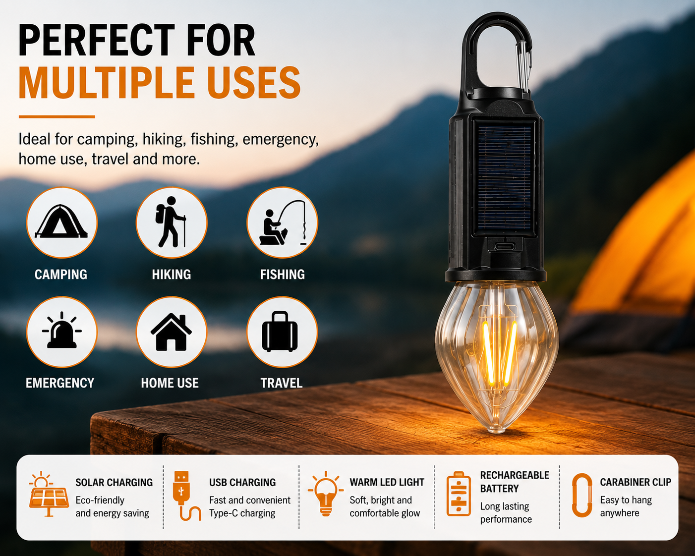 USB & Solar Charging Camping Lamp