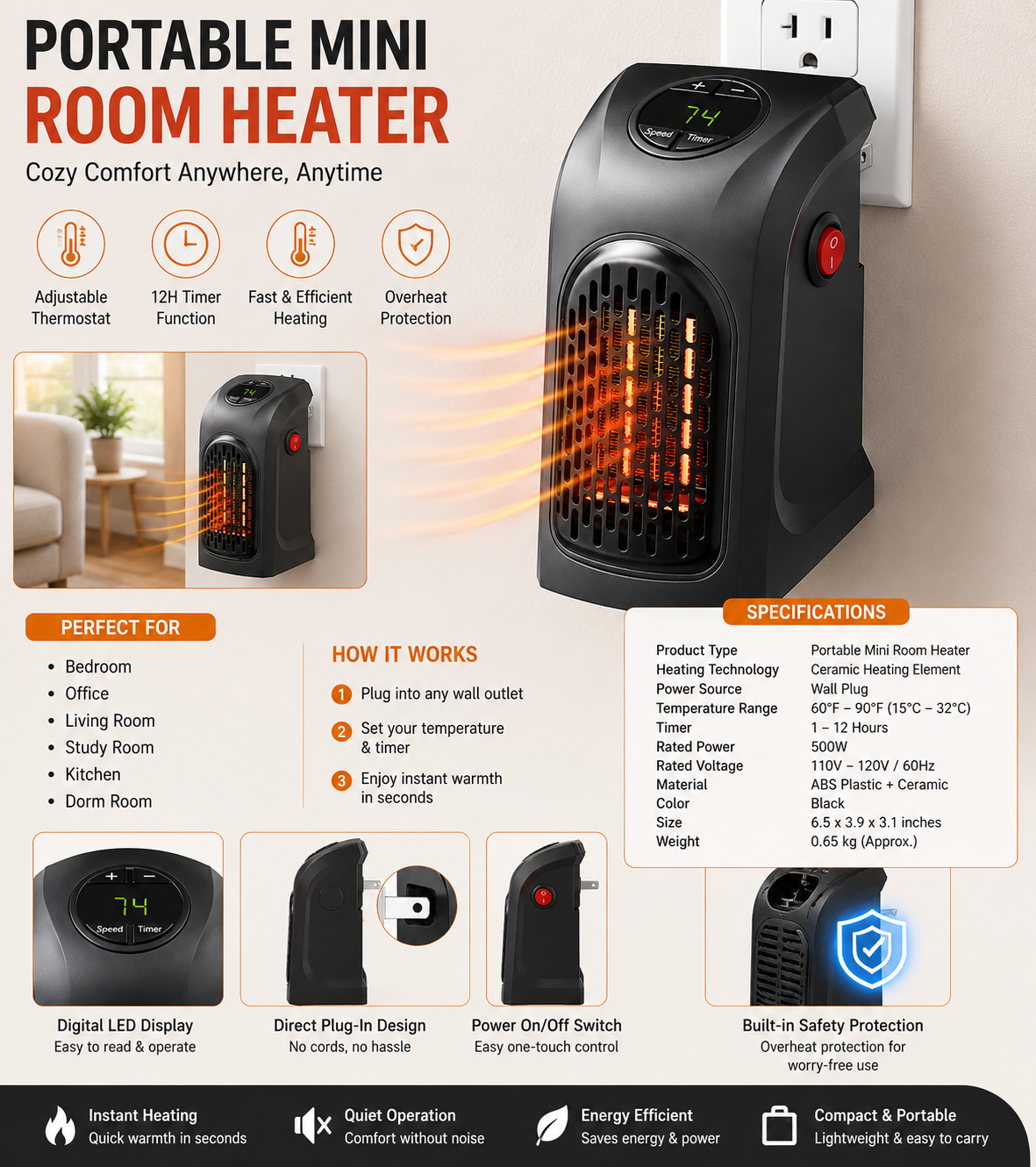 Portable Mini Room Heater: Cozy Comfort Anywhere, Anytime