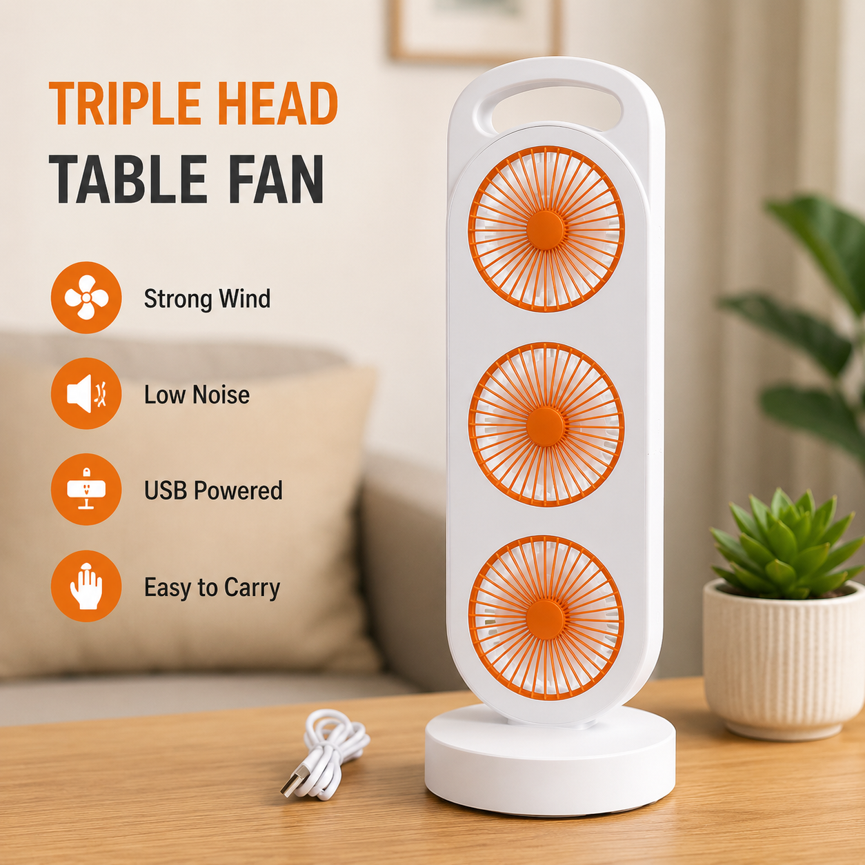 Triple Head Table Fan