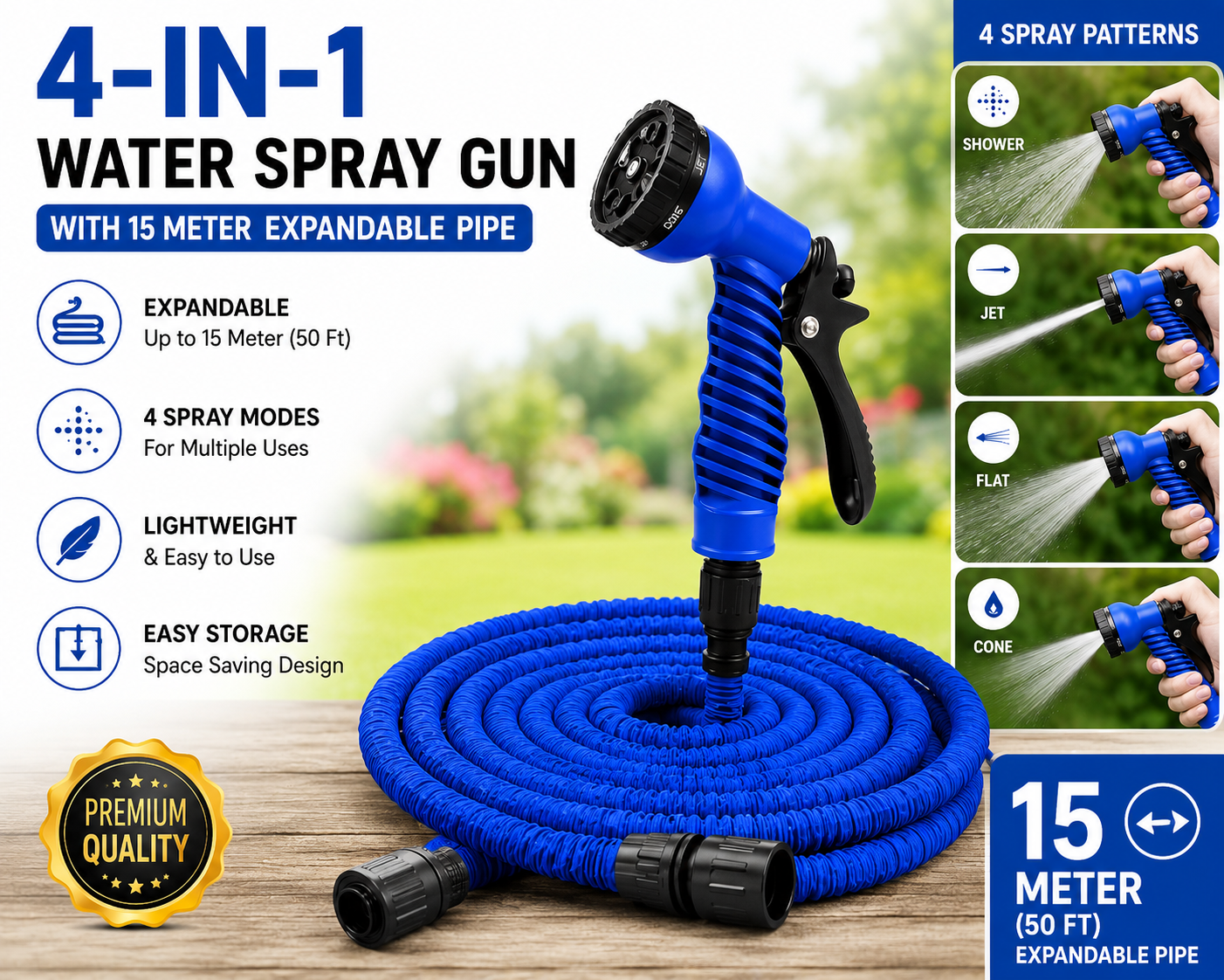 4-in-1 Water Spray Gun With 15 Meter Expandable Pipe
