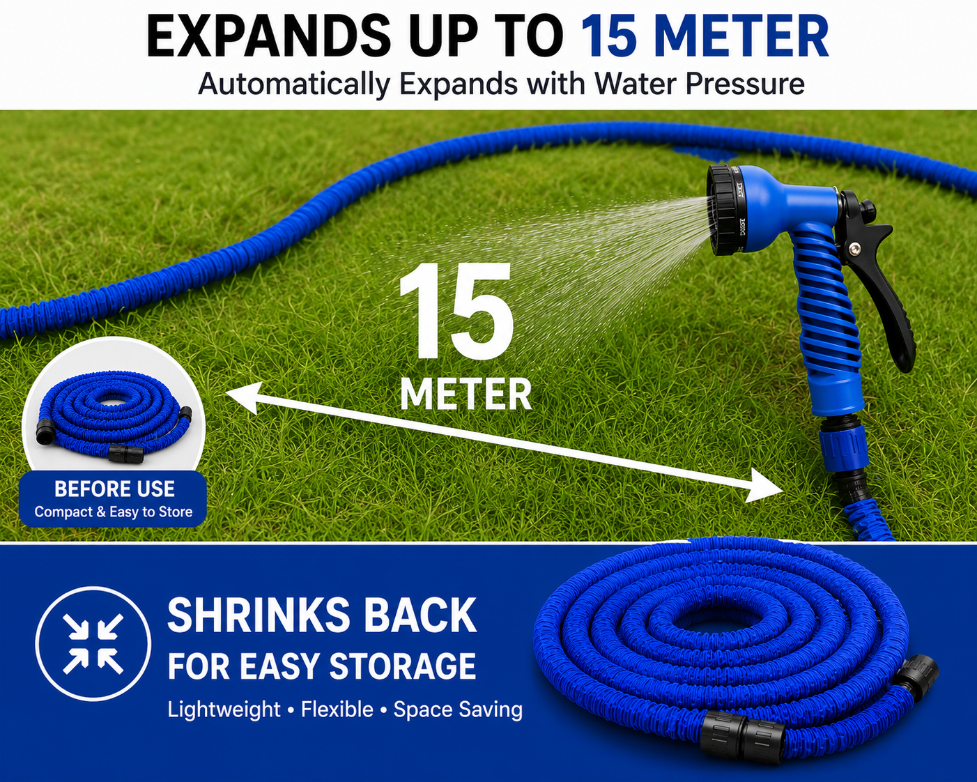 4-in-1 Water Spray Gun With 15 Meter Expandable Pipe