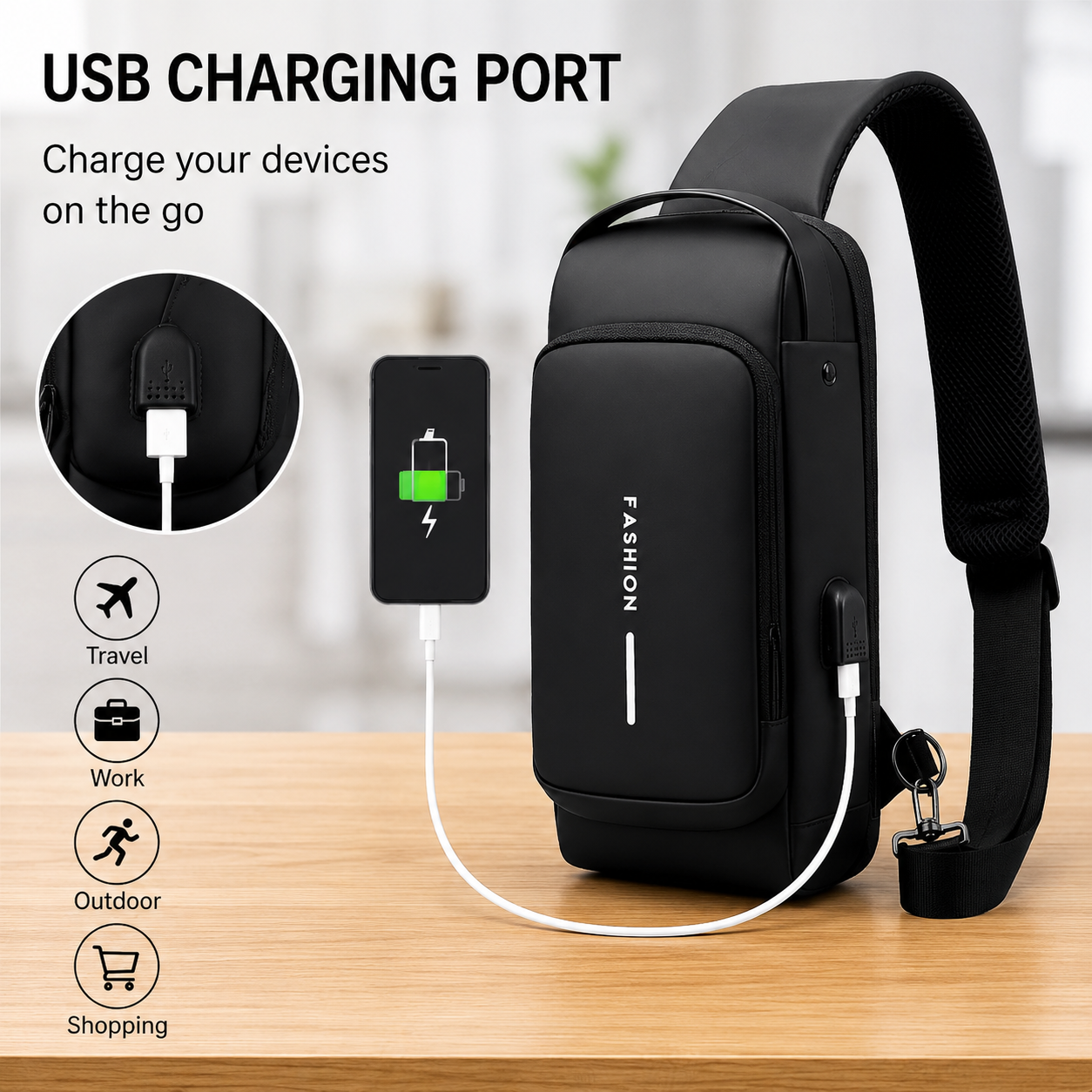 Sling Bag with USB Charging Port