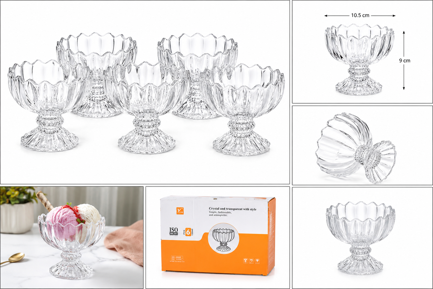 Glass Ice Cream Bowls Set
