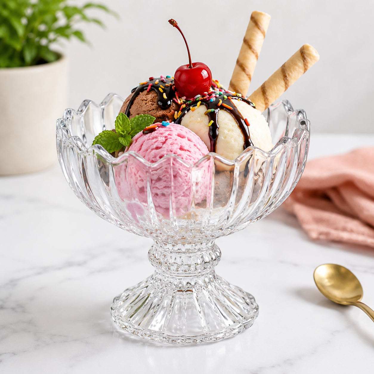 Glass Ice Cream Bowls Set