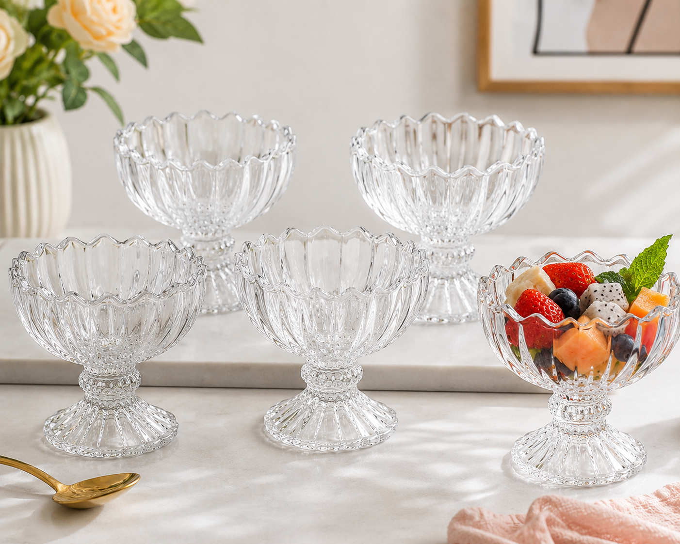 Glass Ice Cream Bowls Set