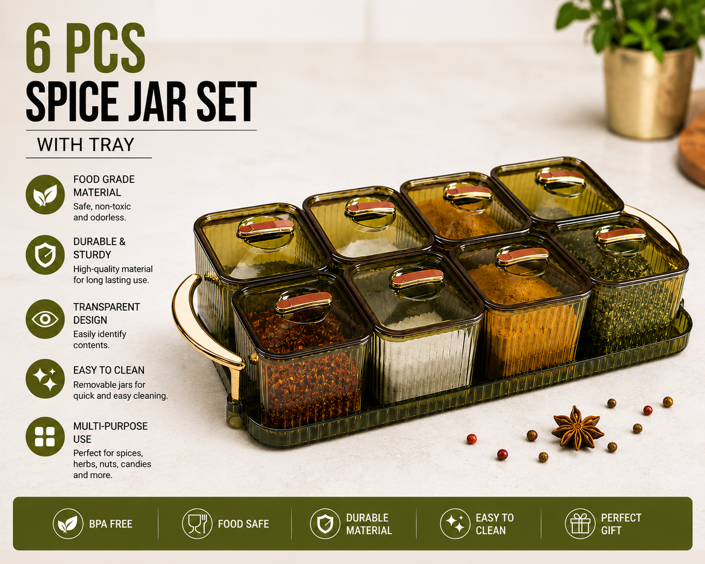 Transparent Spice Jar Set with Tray