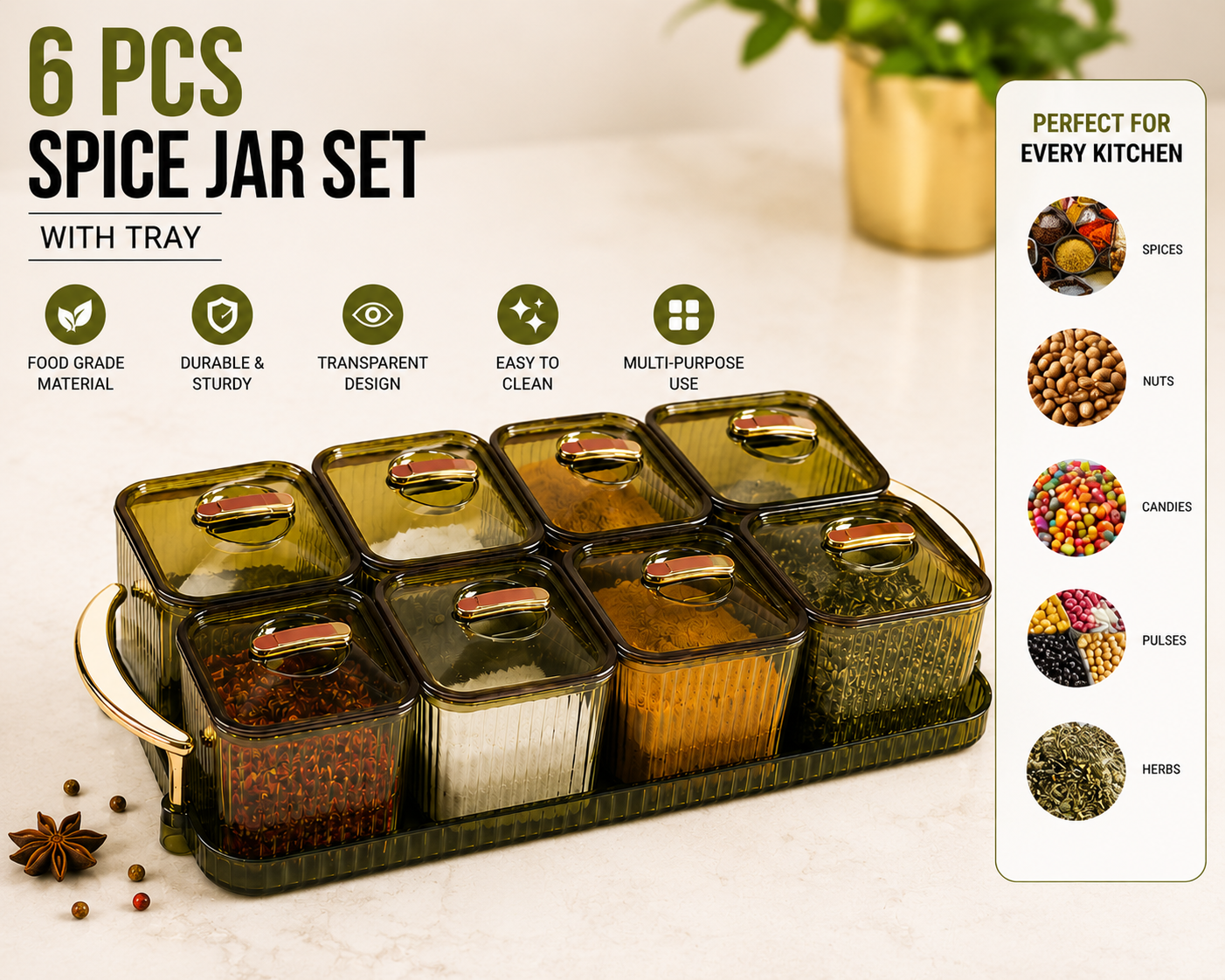 Transparent Spice Jar Set with Tray