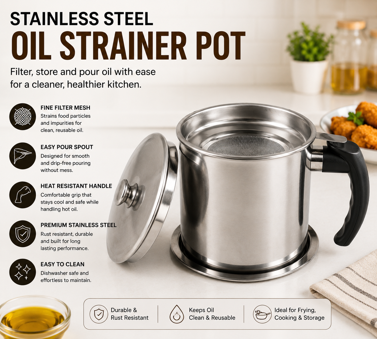 Stainless Steel Oil Strainer Pot