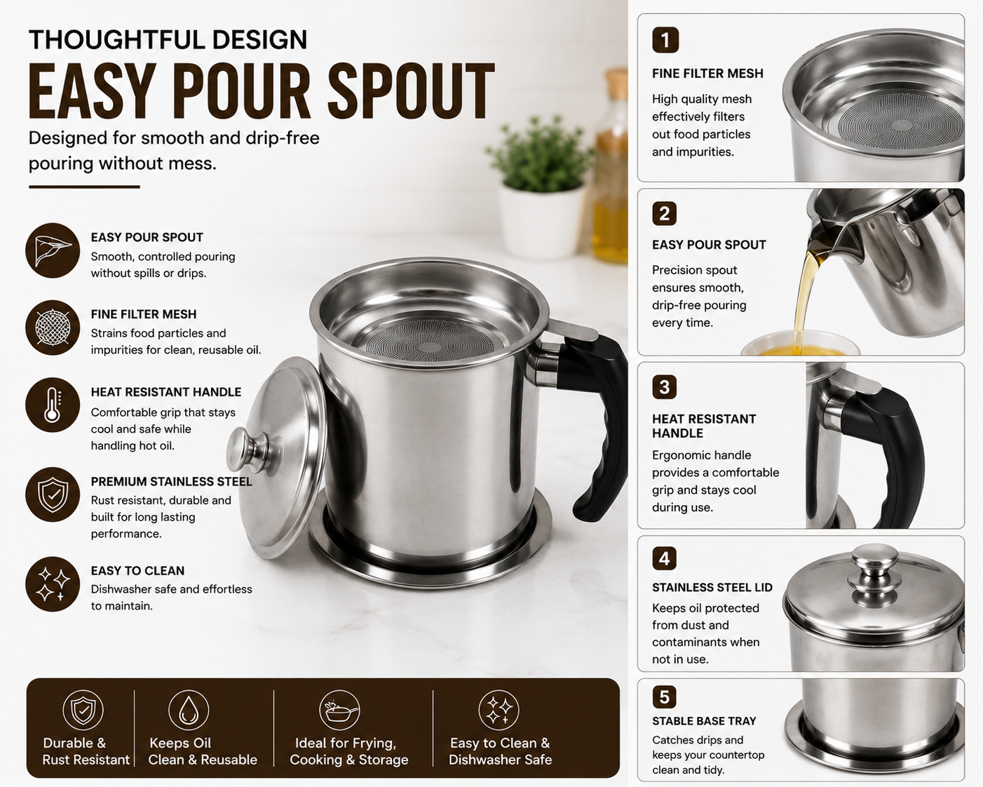 Stainless Steel Oil Strainer Pot