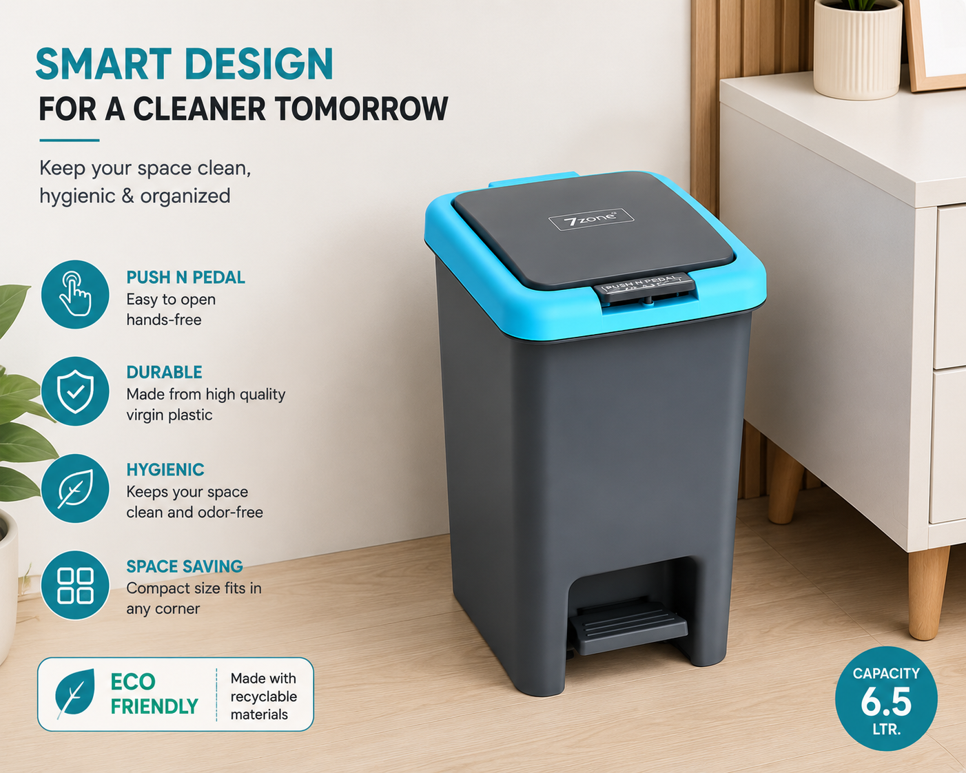 Plastic Push N Pedal DustBin