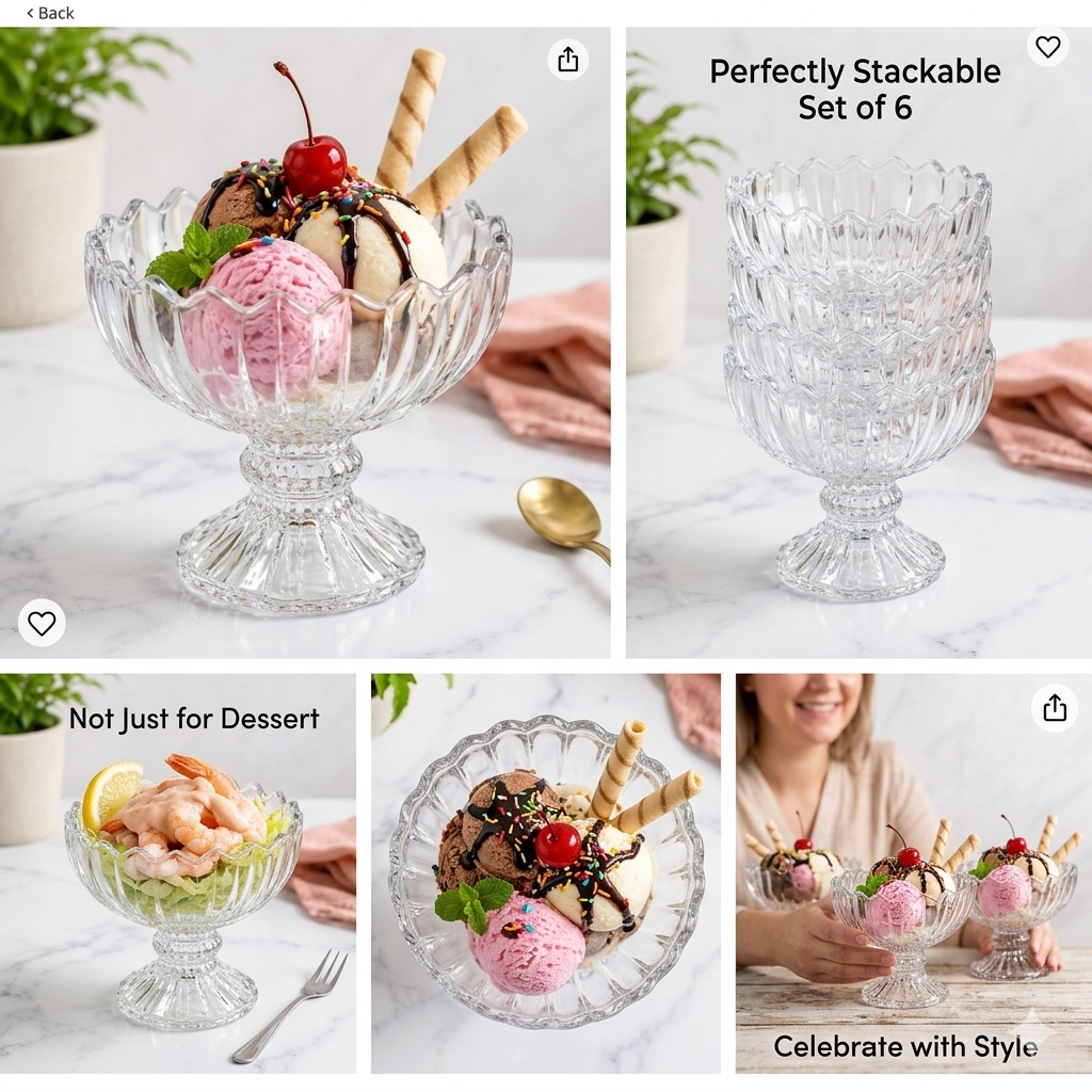 Glass Ice Cream Bowls Set
